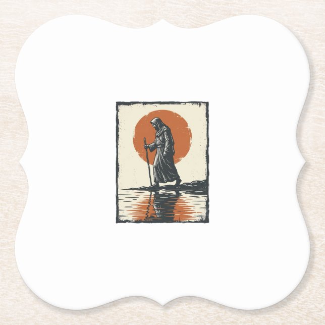 Vintage Walking Figure Sonnenuntergangs-Reflexions Untersetzer (Vorderseite)