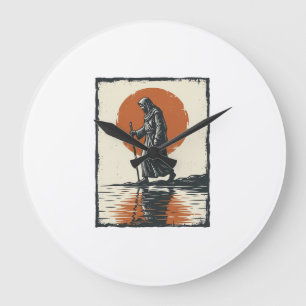 Vintage Walking Figure Sonnenuntergangsreflexion V Große Wanduhr
