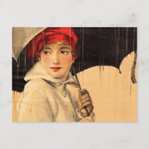 Vintage Walking in the Rain Postkarte