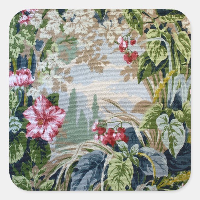Vintage Wallpaper Garden Landschaft Quadratischer Aufkleber (Vorderseite)