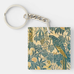 Vintage Walter Crane Ara und Zitrusfrucht Kunst Schlüsselanhänger
