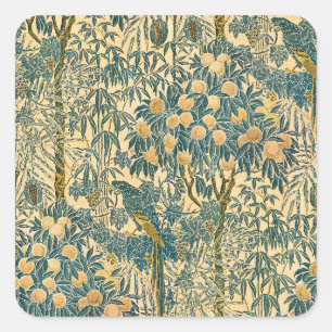 Vintage-Walter-Crane-Artwork mit Ara und Zitrusfru Quadratischer Aufkleber