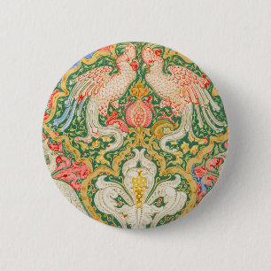 Vintage-Walter-Crane-Kakadu-und-Pfau-Kunst Button