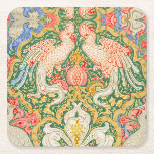 Vintage-Walter-Crane-Kakadu-und-Pfau-Kunst Rechteckiger Pappuntersetzer
