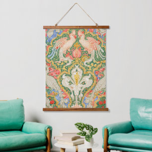 Vintage Walter Crane Kakadu und Pfau Kunst Wandteppich Mit Holzrahmen