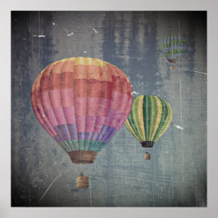 Vintage Wanddekoration - Up & Away/Hot Air Balloon Poster