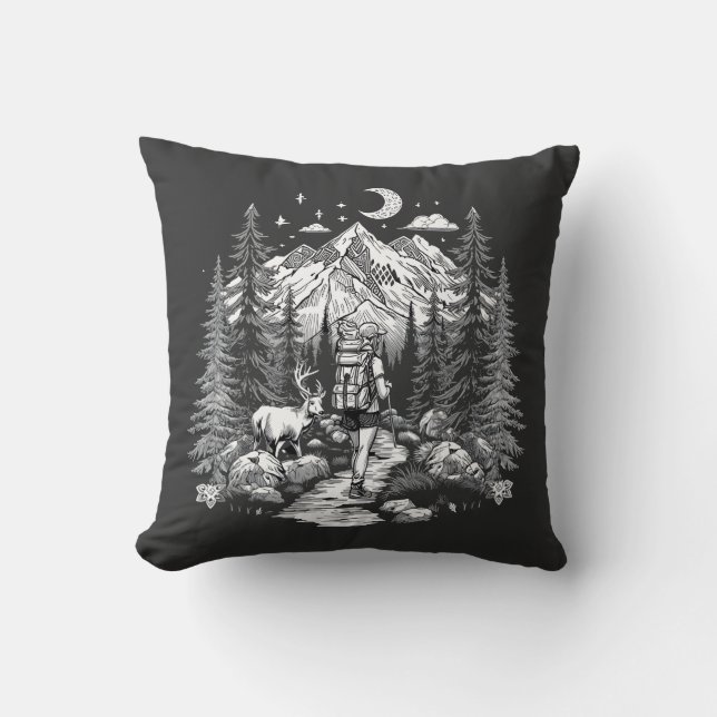 vintage Wanderillustration Kissen (Vorderseite)