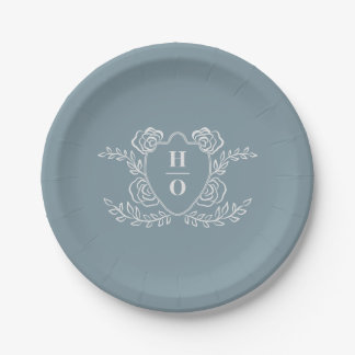 Vintage-Wappen-Blumen-Monogramm-Hochzeit Pappteller