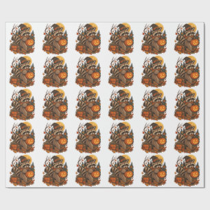 Vintage-Waschbär-Hexe-Halloween-Kürbis-Herbst Geschenkpapier