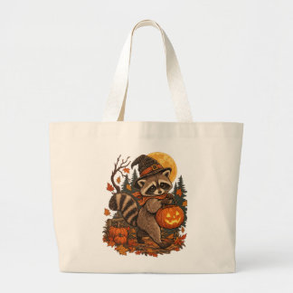Vintage-Waschbär-Hexe-Halloween-Kürbis-Herbst Jumbo Stoffbeutel