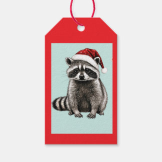 VINTAGE WASCHBÄR IN SANTAMÜTZE GESCHENKETIKETT GESCHENKANHÄNGER