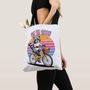 Vintage Waschbär Radfahren Bis Bald Retro Sonnenun