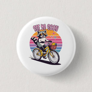 Vintage-Waschbär-Radfahren Bis Bald Retro-Sonnenun Button