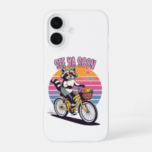 Vintage Waschbär Radfahren Bis Bald Retro Sonnenun iPhone 16 Hülle