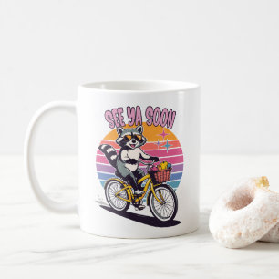 Vintage Waschbär Radfahren Bis Bald Retro Sonnenun Kaffeetasse