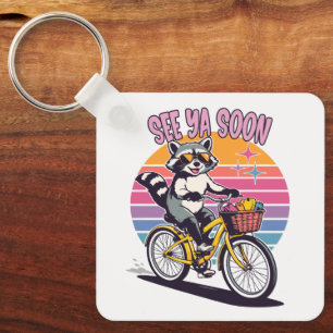 Vintage Waschbär Radfahren Bis Bald Retro Sonnenun Schlüsselanhänger