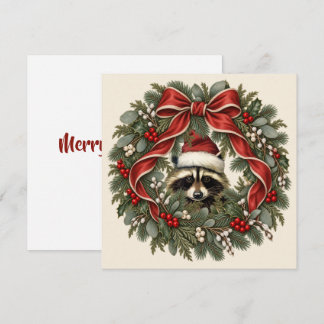 Vintage-Waschbär-Weihnachtskranz Feiertagskarte