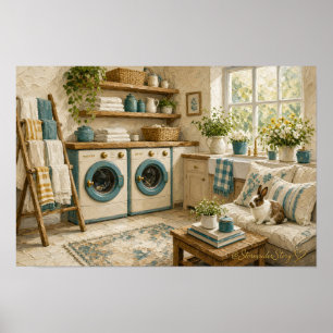 Vintage-Wäschezimmer-Hasen-Wandkunst-Druck Poster