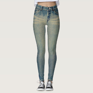 Vintage Wash Jeans All-Over Printed Leggings