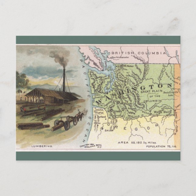 Vintage Washington Map Postkarte (Vorderseite)