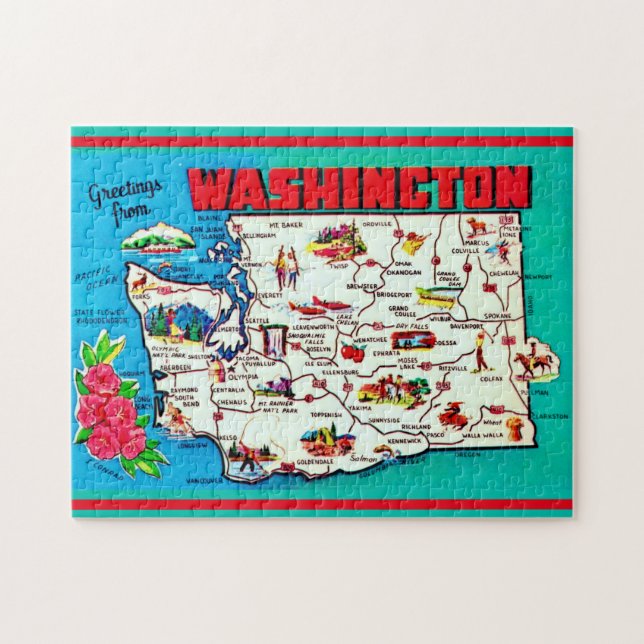 Vintage Washington Map Puzzle (Horizontal)