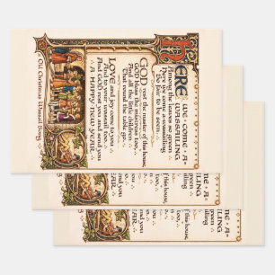 Vintage-Wassail-Lied illuminierte Manuskriptkunst Geschenkpapier Set