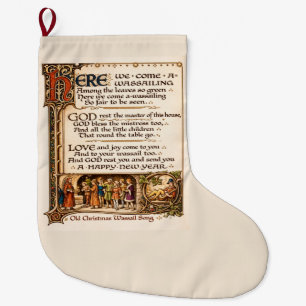 Vintage Wassail-Lied illuminierte Manuskriptkunst Großer Weihnachtsstrumpf