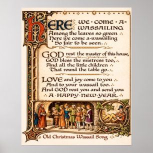 Vintage Wassail-Lied illuminierte Manuskriptkunst Poster