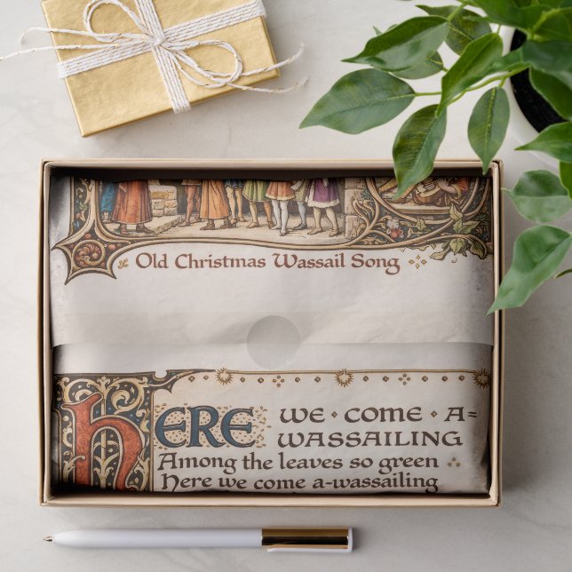 Vintage Wassail-Lied illuminierte Manuskriptkunst Seidenpapier (Geschenk)
