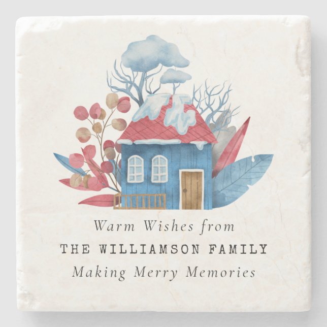 VINTAGE WASSERFARBCHRISTMAS PERSONALISIERTES MARMO STEINUNTERSETZER (Vorderseite)