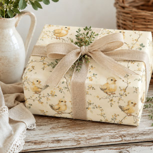 Vintage-Wasserfarbe-Babyküken und florale Frühling Geschenkpapier
