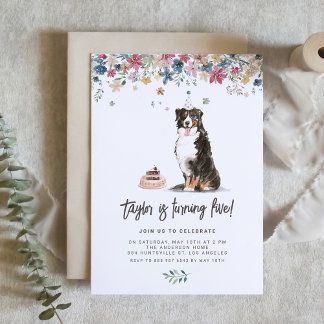 Vintage Wasserfarbe Berner Hund Geburtstag Einladung