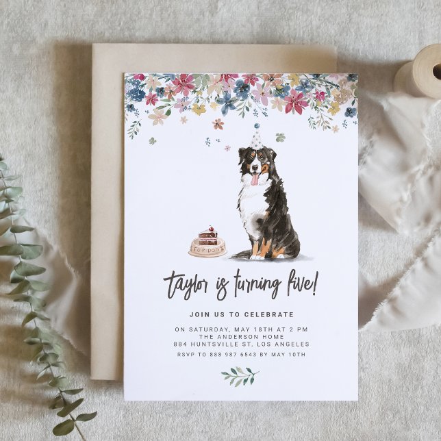 Vintage Wasserfarbe Berner Hund Geburtstag Einladung (Celebrate your furry friend’s special day with our Bernese Mountain dog birthday invitation.)