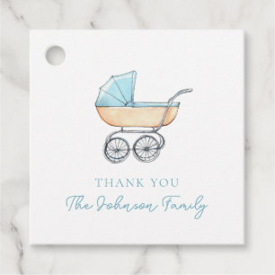 Vintage-Wasserfarbe Blau Kinderwagen Danke Geschenkanhänger