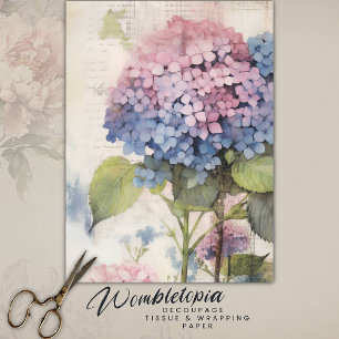 Vintage Wasserfarbe Blau Rosa Hydrangea Dekoupage Seidenpapier