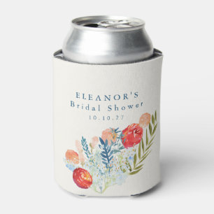 Vintage-Wasserfarbe Blau-Rot-Blumen-Braut-Party Dosenkühler