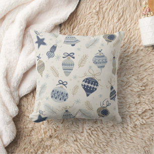 Vintage-Wasserfarbe Blaue Ornamente Holly Weihnach Kissen
