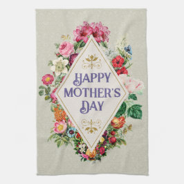 Vintage Wasserfarbe Blühen Blumengarten Grau Geschirrtuch