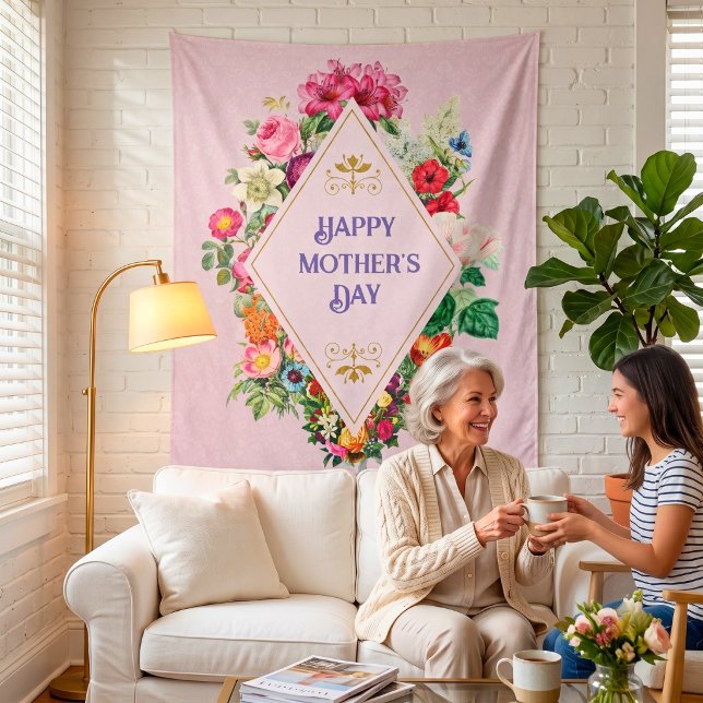 Vintage Wasserfarbe Blühen Blumengarten Rosa Wandteppich (Vintage Watercolor Flourish Flower Garden Pink Tapestry)