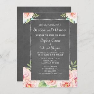 Vintage Wasserfarbe Blume Chalk Probe Abendessen Einladung