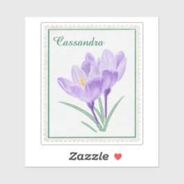 Vintage Wasserfarbe Crocus Botanische Briefmarke Aufkleber