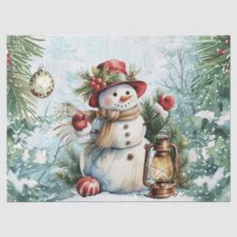 Vintage-Wasserfarbe-Decoupage-Christmas-Schneemann Seidenpapier