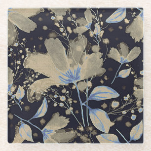 Vintage Wasserfarbe der Flora: Schwarzer Hintergru Glasuntersetzer