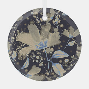 Vintage Wasserfarbe der Flora: Schwarzer Hintergru Ornament Aus Glas