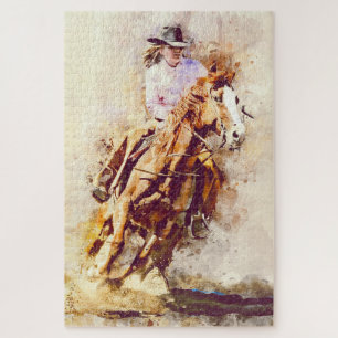 Vintage Wasserfarbe einer wilden Westrodeo-Cowgirl Puzzle