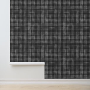 Vintage-Wasserfarbe Grau-Schwarz-Gingham-Muster Tapete