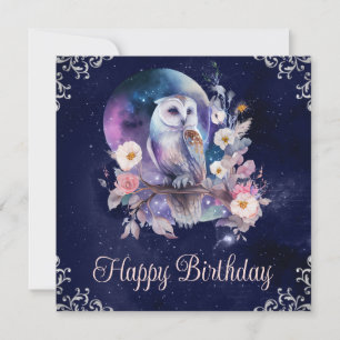 Vintage-Wasserfarbe-Himmels-Fantasie-Eule-Birthday Karte