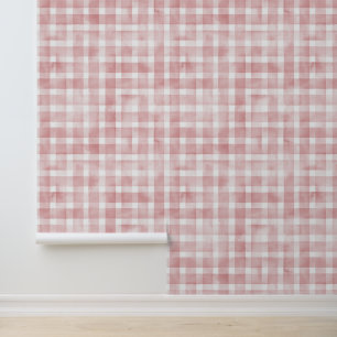 Vintage-Wasserfarbe-Höhlenrosa-Gingham-Muster Tapete