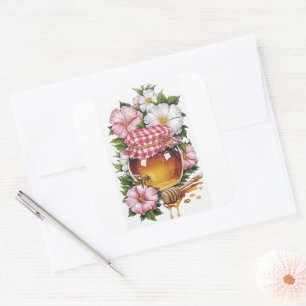 Vintage Wasserfarbe Honigglas Blumen Nostalgie Quadratischer Aufkleber