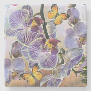 Vintage Wasserfarbe Lila Rosa Orchidee Blume Steinuntersetzer